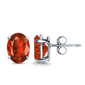 Solitaire Stud Earrings Oval Garnet CZ 925 Sterling Silver-7mmx5mm Wholesale